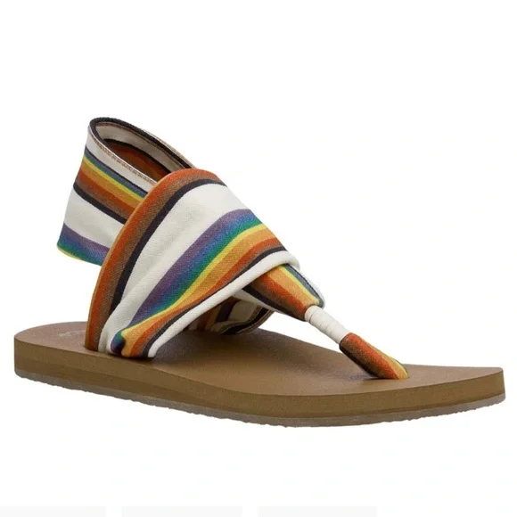 Sanuk x Pacific Pride Sling Flip Flop Sandals-Rainbow Stripe-Men’s 14-Summer-NEW - Picture 2 of 14